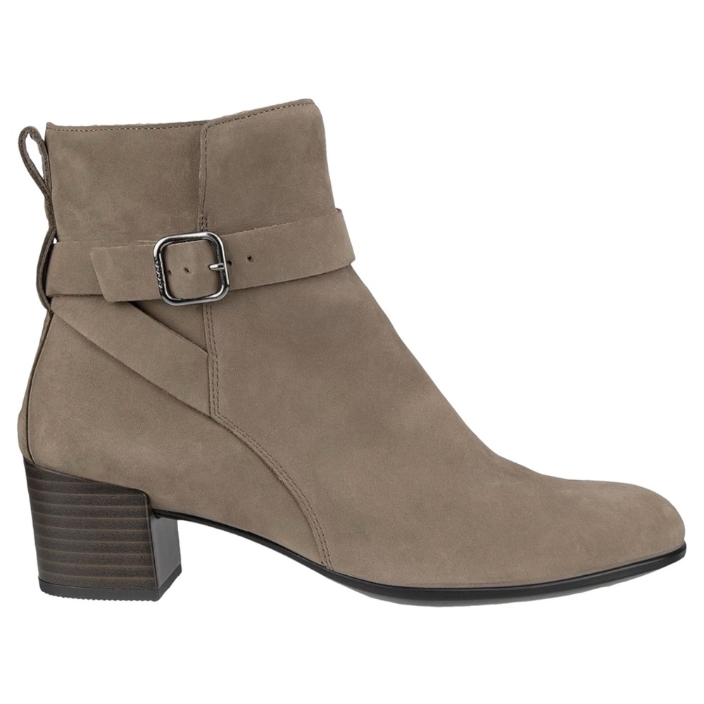 Ecco Size 8- 8.5 Dress Classic 35mm Buckle Heeled Ankle Boot Taupe